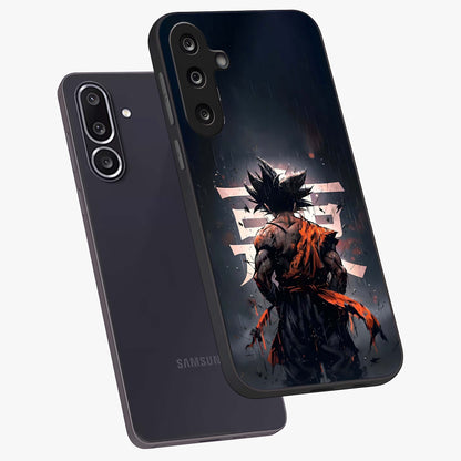 Dark Warrior In Rain Glass Case displayed in angled mockup highlighting dramatic warrior illustration with dark rain aesthetic.