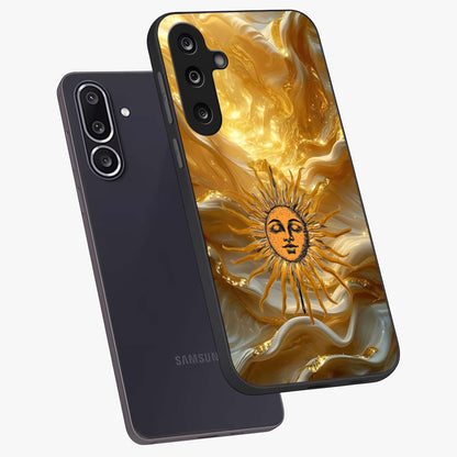 Eternal Golden Glow Glass Case displayed in angled mockup highlighting glowing golden aesthetic design with elegant style.