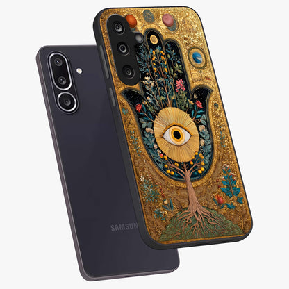 Ethereal Evil Eye Glass Case displayed in angled mockup highlighting protective evil eye symbol with spiritual aesthetic design.