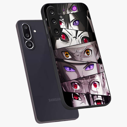 Eyes of Destiny Glass Case displayed in angled mockup highlighting bold eye illustration with mystical aesthetic style.