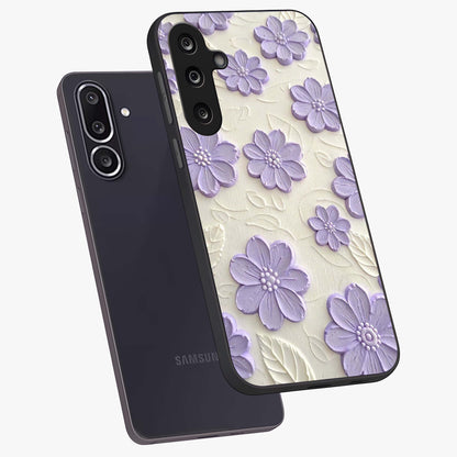 Floral Wall Art With Purple Flowers Glass Case displayed in angled mockup highlighting vibrant purple floral illustration with artistic aesthetic.