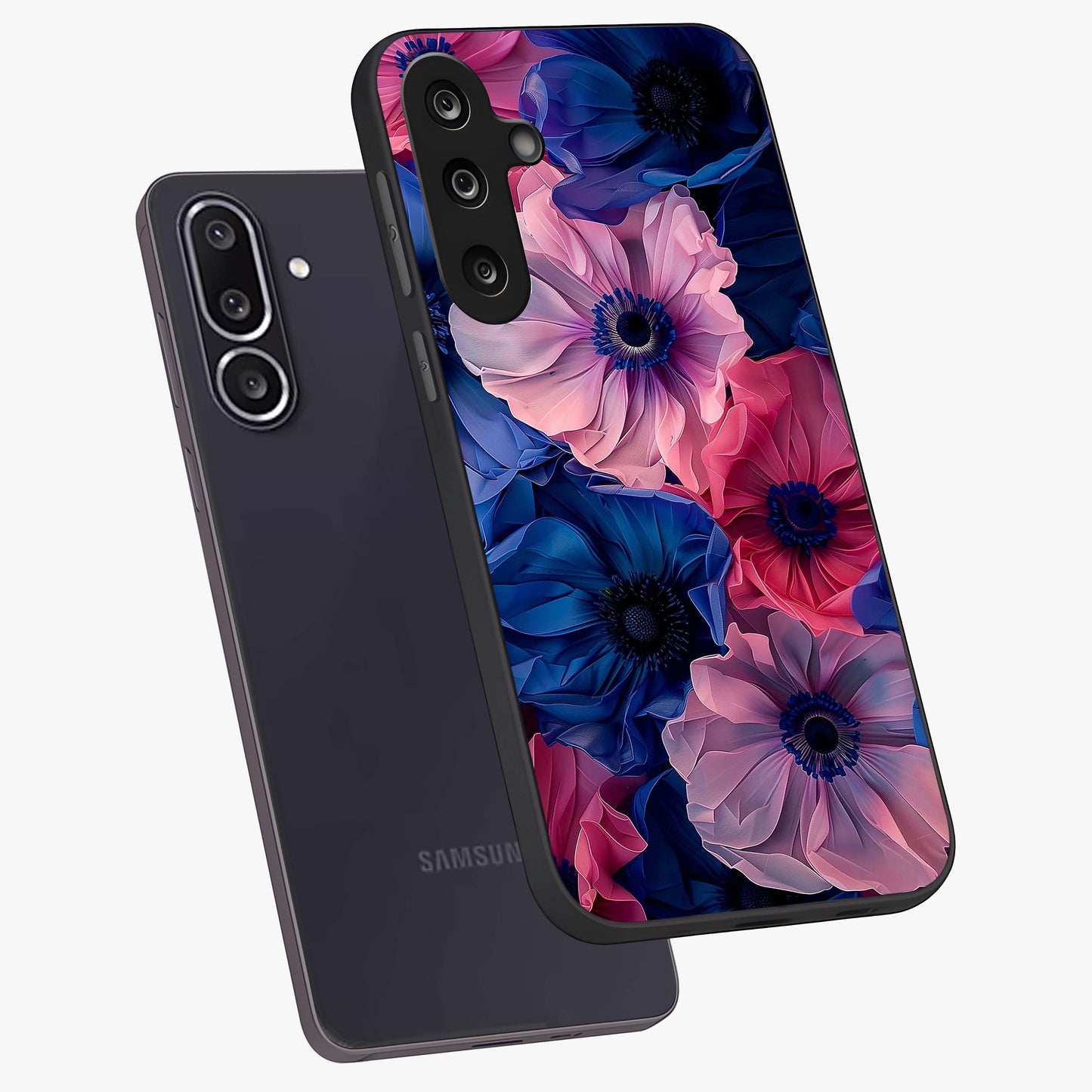 Flower Paper Art Pattern Glass Case displayed in angled mockup highlighting layered paper flower design with artistic aesthetic.