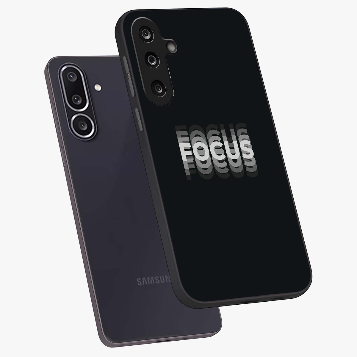 Focus Mode On Glass Case displayed in angled mockup highlighting clean minimal text artwork with modern aesthetic style.