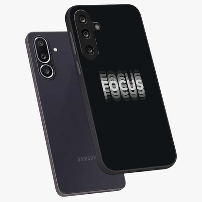 Focus Mode On Glass Case displayed in angled mockup highlighting clean minimal text artwork with modern aesthetic style.
