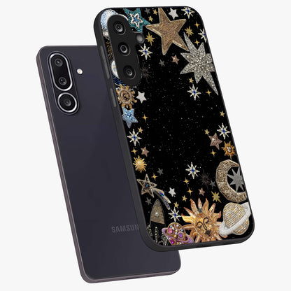 Galactic Jewel Stars Glass Case displayed in angled mockup highlighting shining celestial star design with cosmic aesthetic style.
