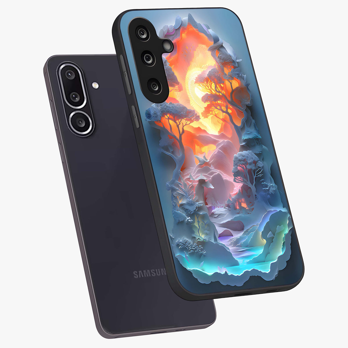 Glow Forest Portal Glass Case displayed in angled mockup highlighting mystical forest design with magical glowing aesthetic.