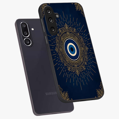 Golden Celestial Charm Glass Case displayed in angled mockup highlighting sparkling cosmic charm design with celestial aesthetic.