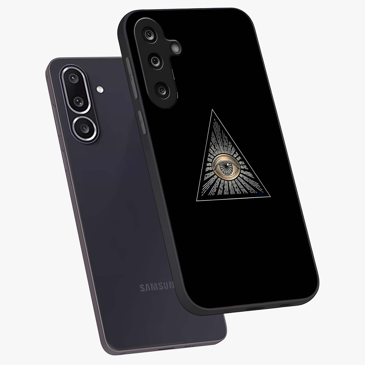 Illuminati Evil Glass Case displayed in angled mockup highlighting dark occult inspired design with bold aesthetic style.