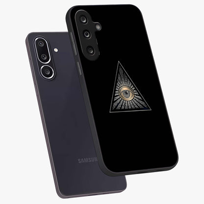 Illuminati Evil Glass Case displayed in angled mockup highlighting dark occult inspired design with bold aesthetic style.