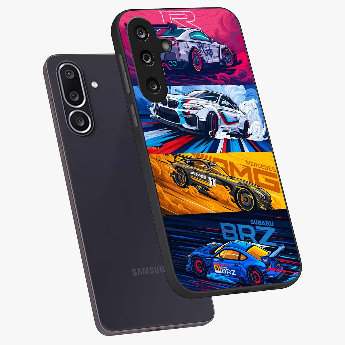 JDM Sports Car Glass Case displayed in angled mockup highlighting sleek Japanese racing car design with automotive aesthetic.