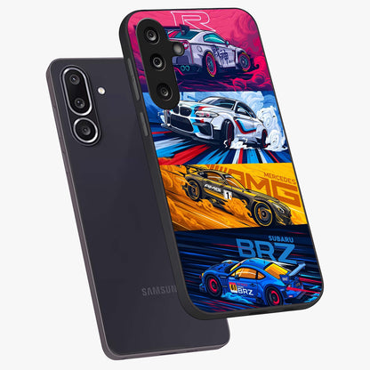 JDM Sports Car Glass Case displayed in angled mockup highlighting sleek Japanese racing car design with automotive aesthetic.
