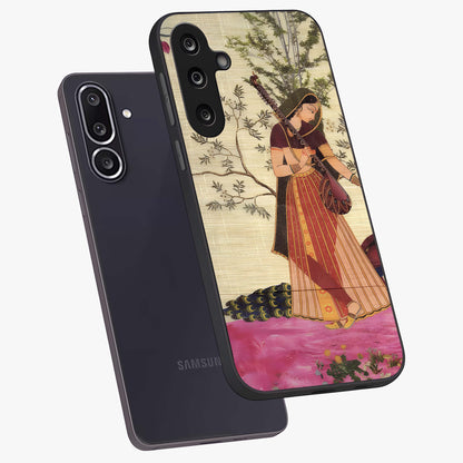 Lady With Veena Art Glass Case displayed in angled mockup highlighting graceful musical illustration with cultural artistic aesthetic.