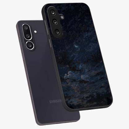 Lunar Veil Silence Glass Case displayed in angled mockup highlighting soft lunar design with peaceful celestial aesthetic.