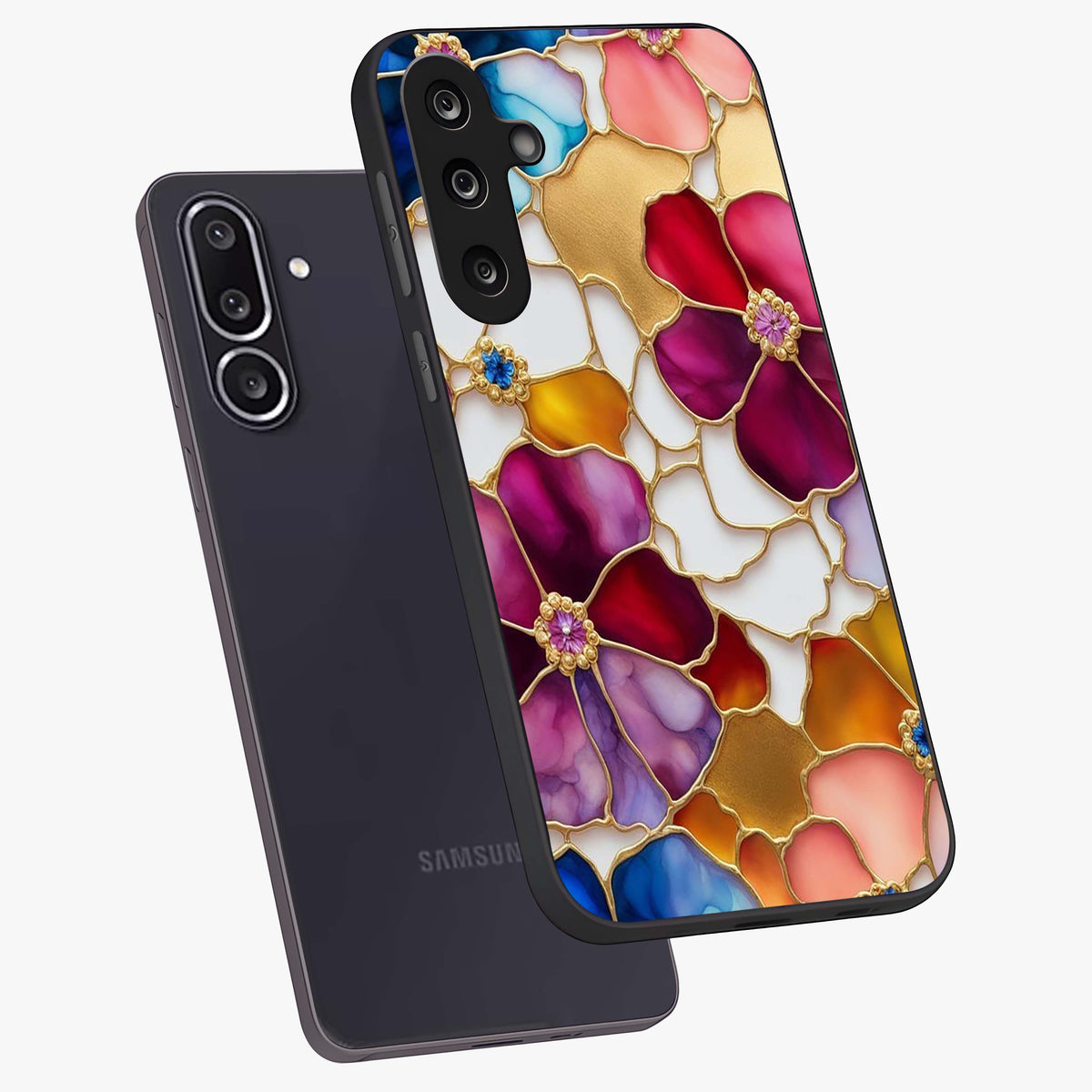 Marble Flower Pattern Glass Case displayed in angled mockup highlighting elegant marble floral design with modern aesthetic.