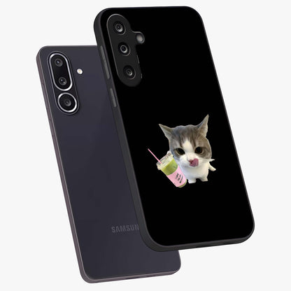 Matcha Cat Style Glass Case displayed in angled mockup highlighting playful feline design with pastel matcha aesthetic.