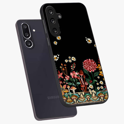 Midnight Bloom Pattern Glass Case displayed in angled mockup highlighting elegant flower design with midnight aesthetic style.