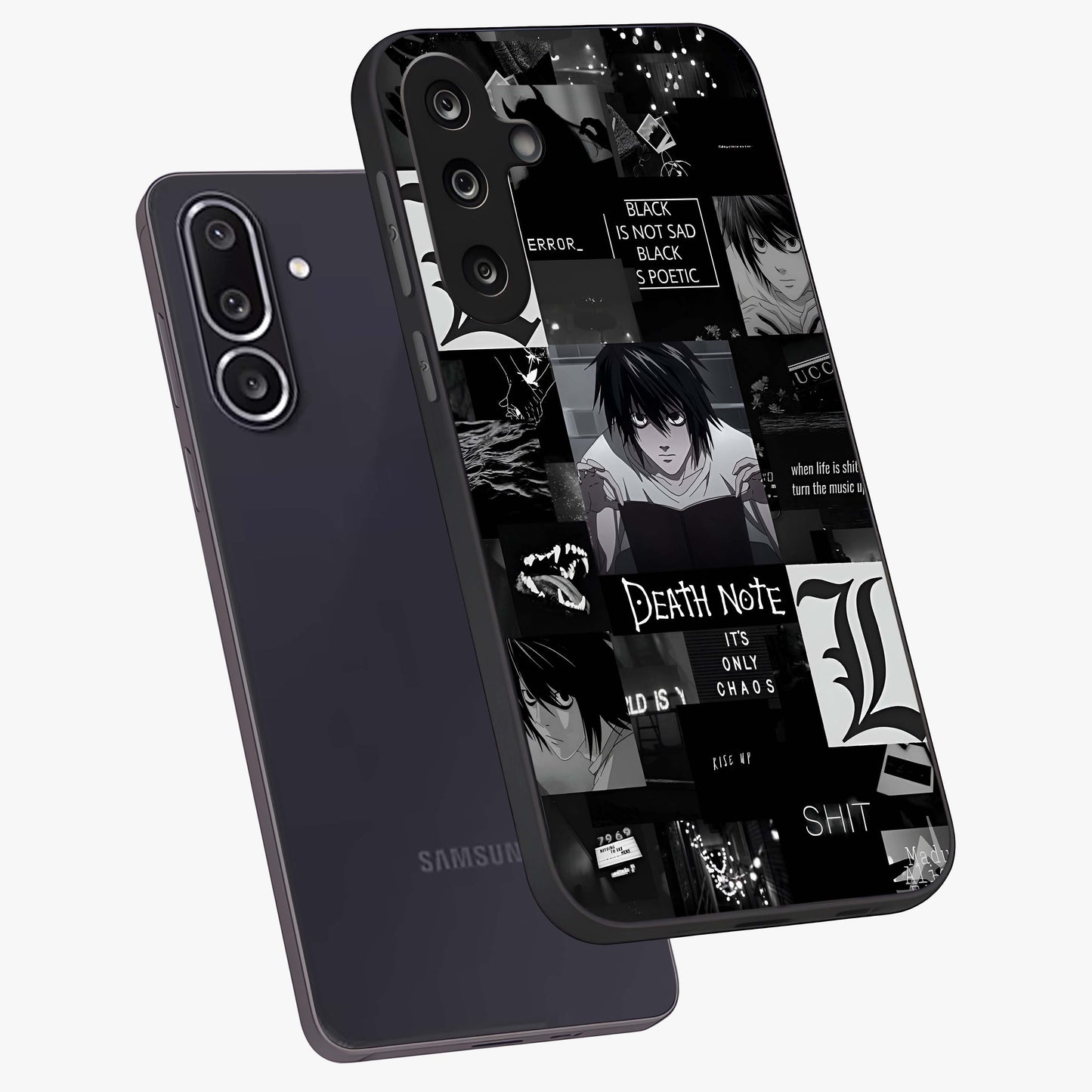 Midnight Chaos Mind Glass Case displayed in angled mockup highlighting chaotic artistic design with dramatic midnight aesthetic.