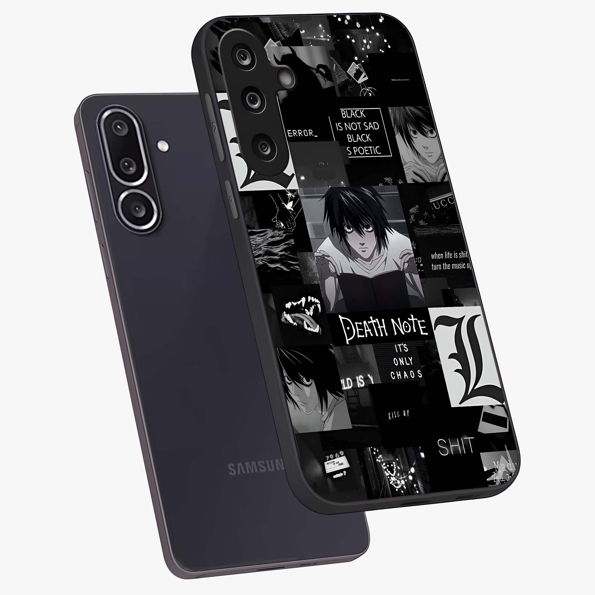 Midnight Chaos Mind Glass Case displayed in angled mockup highlighting chaotic artistic design with dramatic midnight aesthetic.