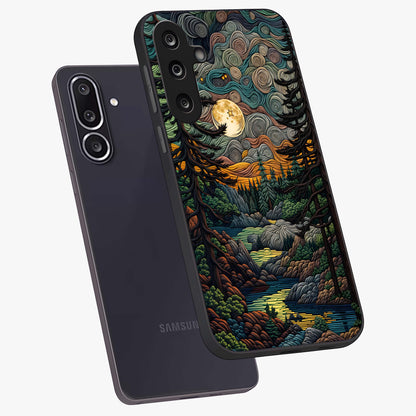 Moonlight Forest Dream Glass Case displayed in angled mockup highlighting dreamy forest design with glowing moon aesthetic.
