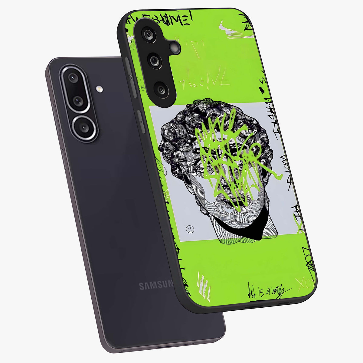 Neo Graffiti Rebellion Glass Case displayed in angled mockup highlighting urban street art design with rebellious aesthetic.