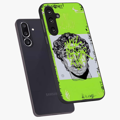 Neo Graffiti Rebellion Glass Case displayed in angled mockup highlighting urban street art design with rebellious aesthetic.