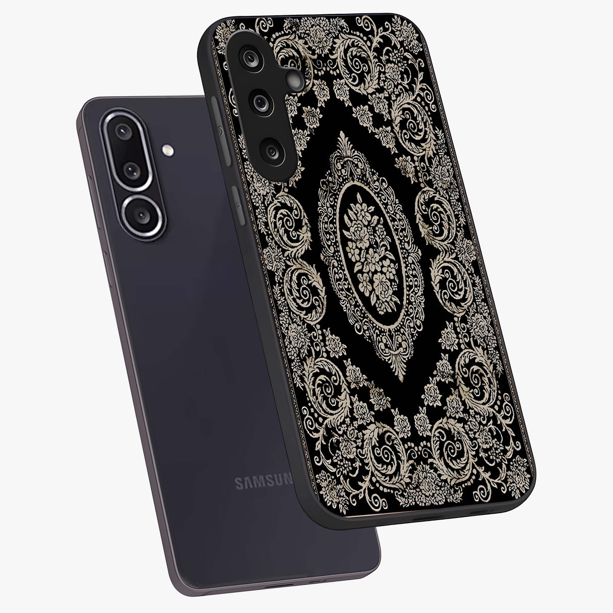 Noir Bloom Elegance Glass Case displayed in angled mockup highlighting refined flower design with stylish noir aesthetic.