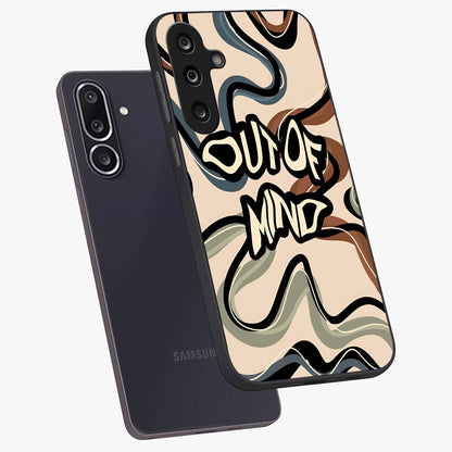 Out Of Mind Glass Case displayed in angled mockup highlighting bold statement design with modern artistic aesthetic.