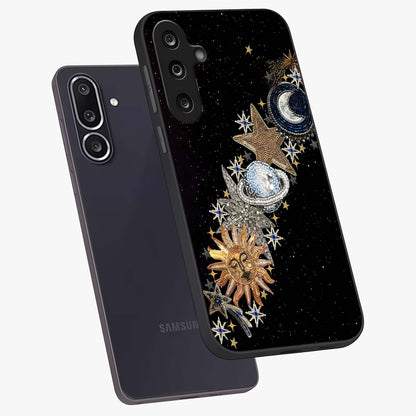 Pearls Universe Object Glass Case displayed in angled mockup highlighting celestial pearl design with dreamy aesthetic.