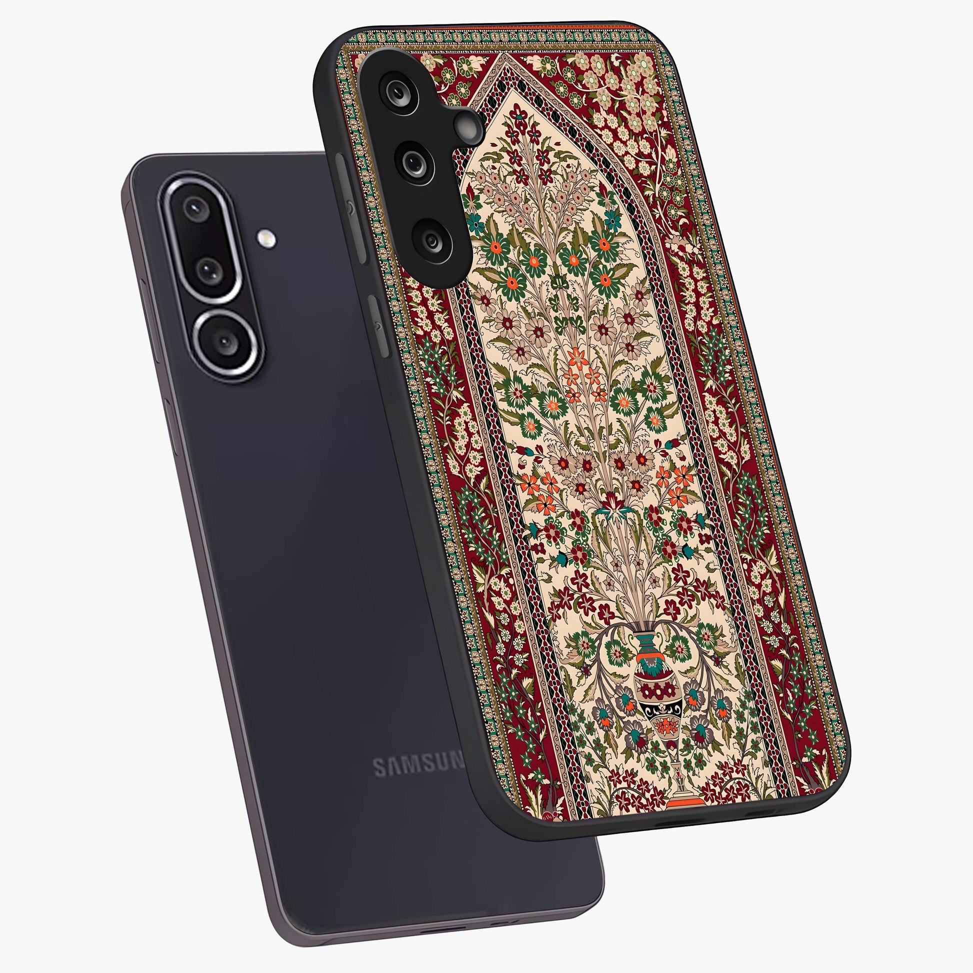 Persian Inspired Glass Case displayed in angled mockup highlighting intricate traditional design with elegant cultural aesthetic.