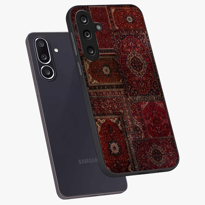 Persian Velvet Tale Glass Case displayed in angled mockup highlighting ornate textile inspired design with royal aesthetic.