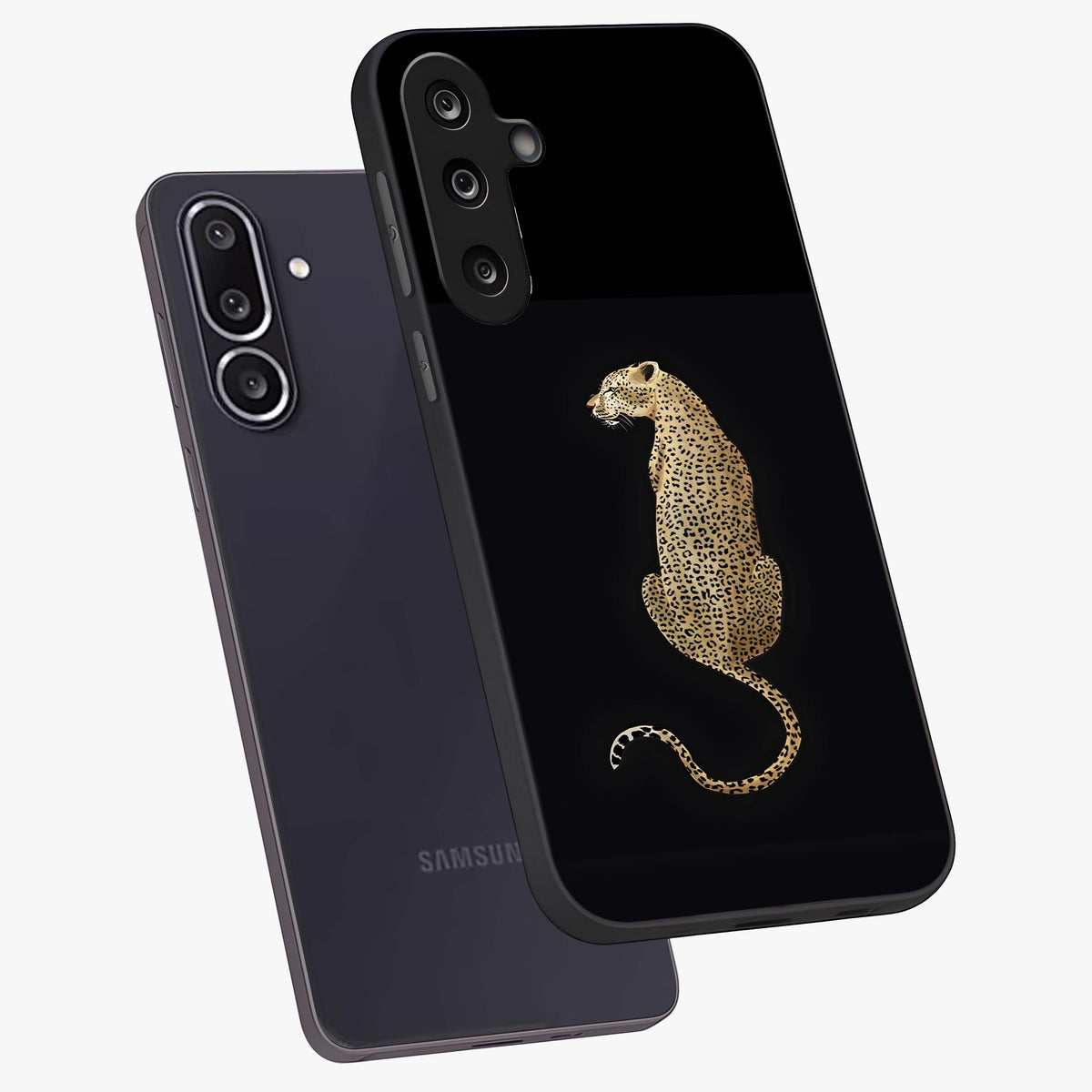 Regal Leopard Glass Case displayed in angled mockup highlighting powerful animal illustration with stylish wild aesthetic.