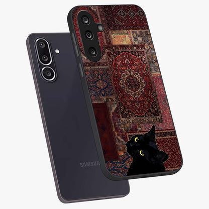 Regal Magic Cat Apple Glass Case displayed in angled mockup highlighting whimsical feline design with fantasy aesthetic.