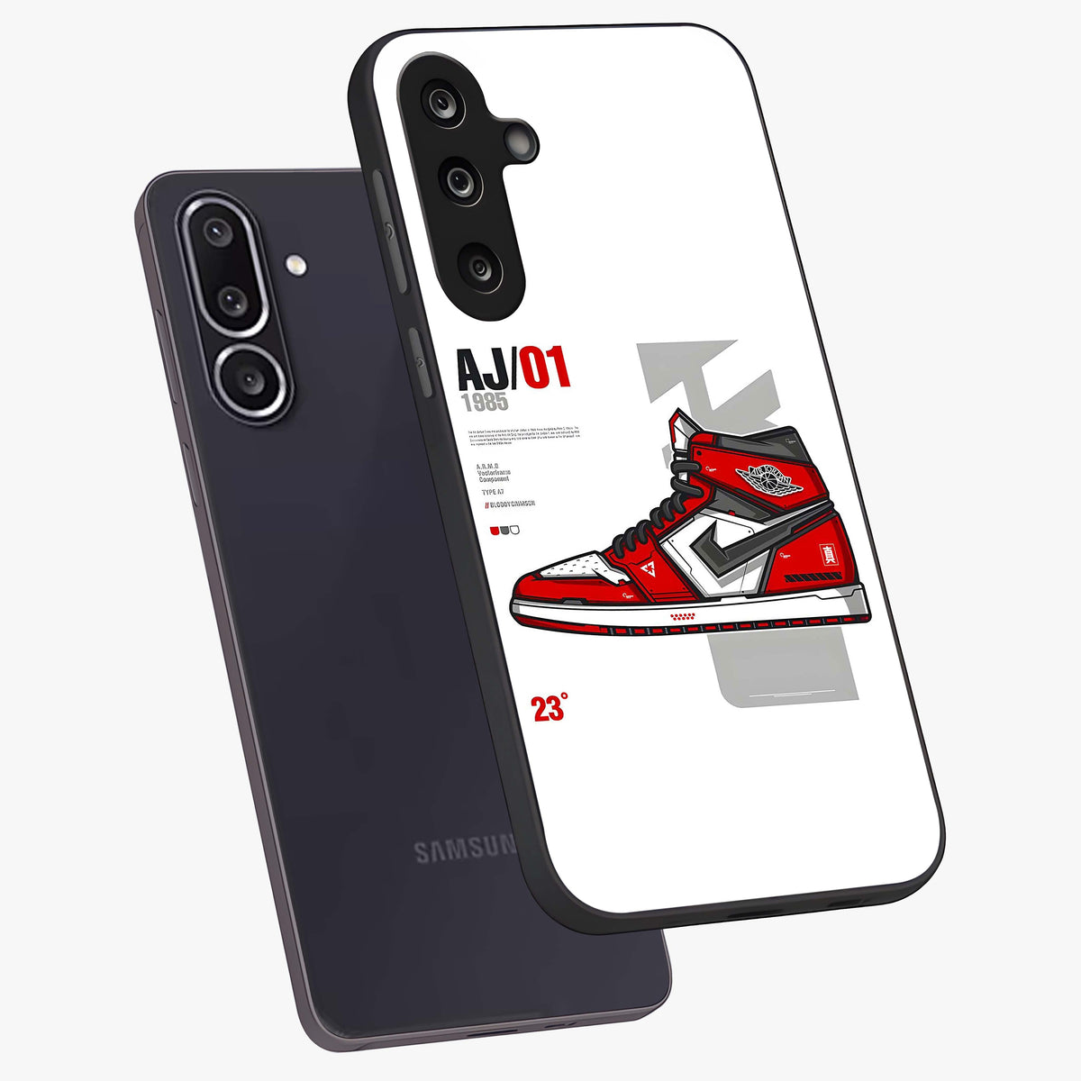 Retro Sneaker Blueprint Glass Case displayed in angled mockup highlighting detailed shoe design with sporty retro aesthetic.
