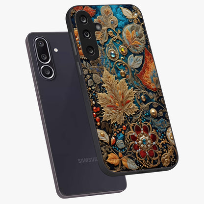 Royal Jewel Garden Glass Case displayed in angled mockup highlighting vibrant jewel inspired floral design with elegant aesthetic.