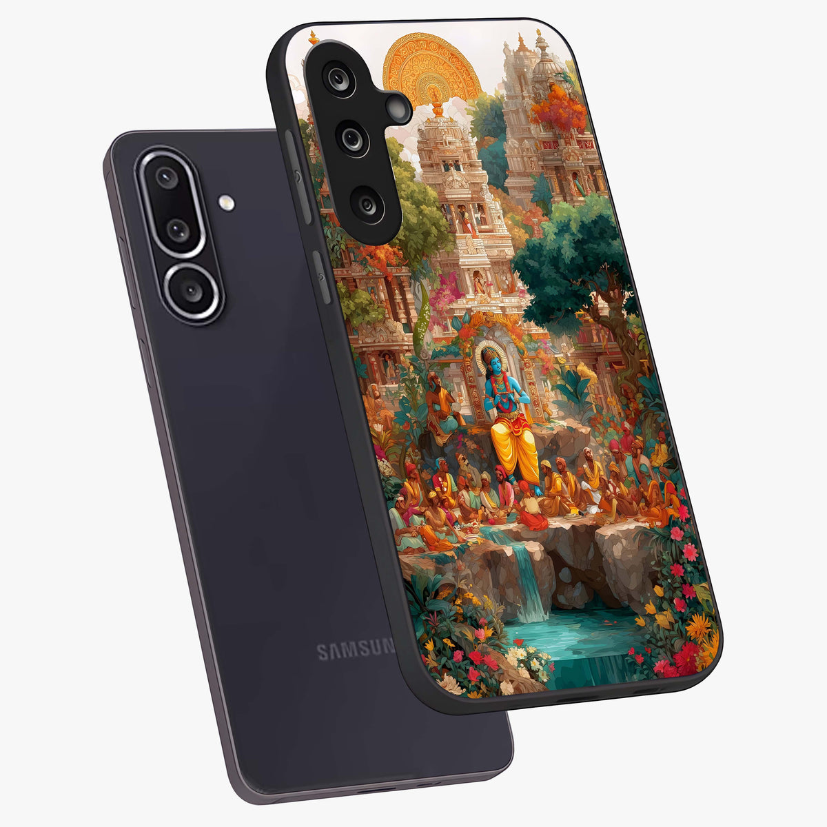 Sacred Sunlight Gods Glass Case displayed in angled mockup highlighting radiant spiritual design with celestial aesthetic.