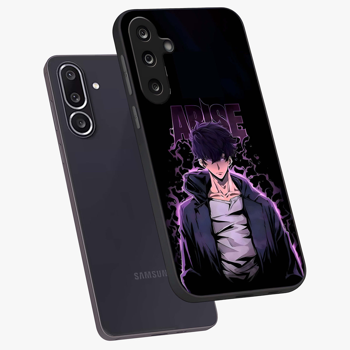 Shadow Monarch Awakening Glass Case displayed in angled mockup highlighting dramatic shadow warrior design with fantasy aesthetic.