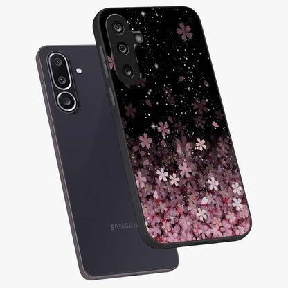 Small Starry Flowers Glass Case displayed in angled mockup highlighting tiny flower pattern with celestial aesthetic style.