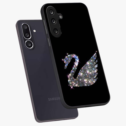 Starlit Swan Grace Glass Case displayed in angled mockup highlighting elegant swan illustration with dreamy celestial aesthetic.
