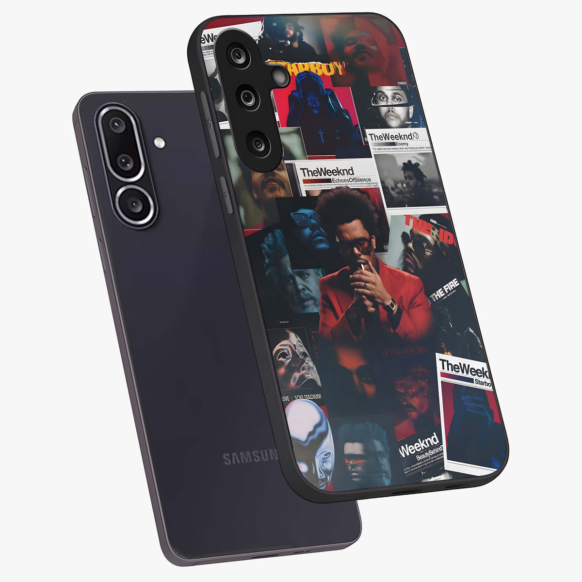 The Weeknd Glass Case displayed in angled mockup highlighting stylish pop culture inspired design with modern aesthetic.