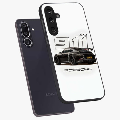 Turbo Legacy Icon Glass Case displayed in angled mockup highlighting dynamic automotive design with performance aesthetic.