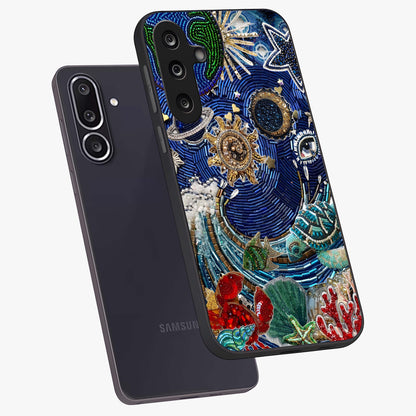 Universe Underwater Spark Glass Case displayed in angled mockup highlighting glowing aquatic design with celestial aesthetic.