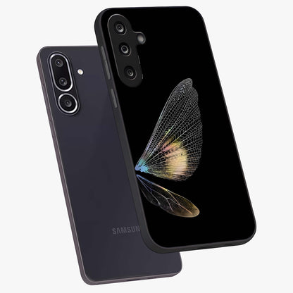 Whispers Of Wings Glass Case displayed in angled mockup highlighting soft feather design with celestial aesthetic style.