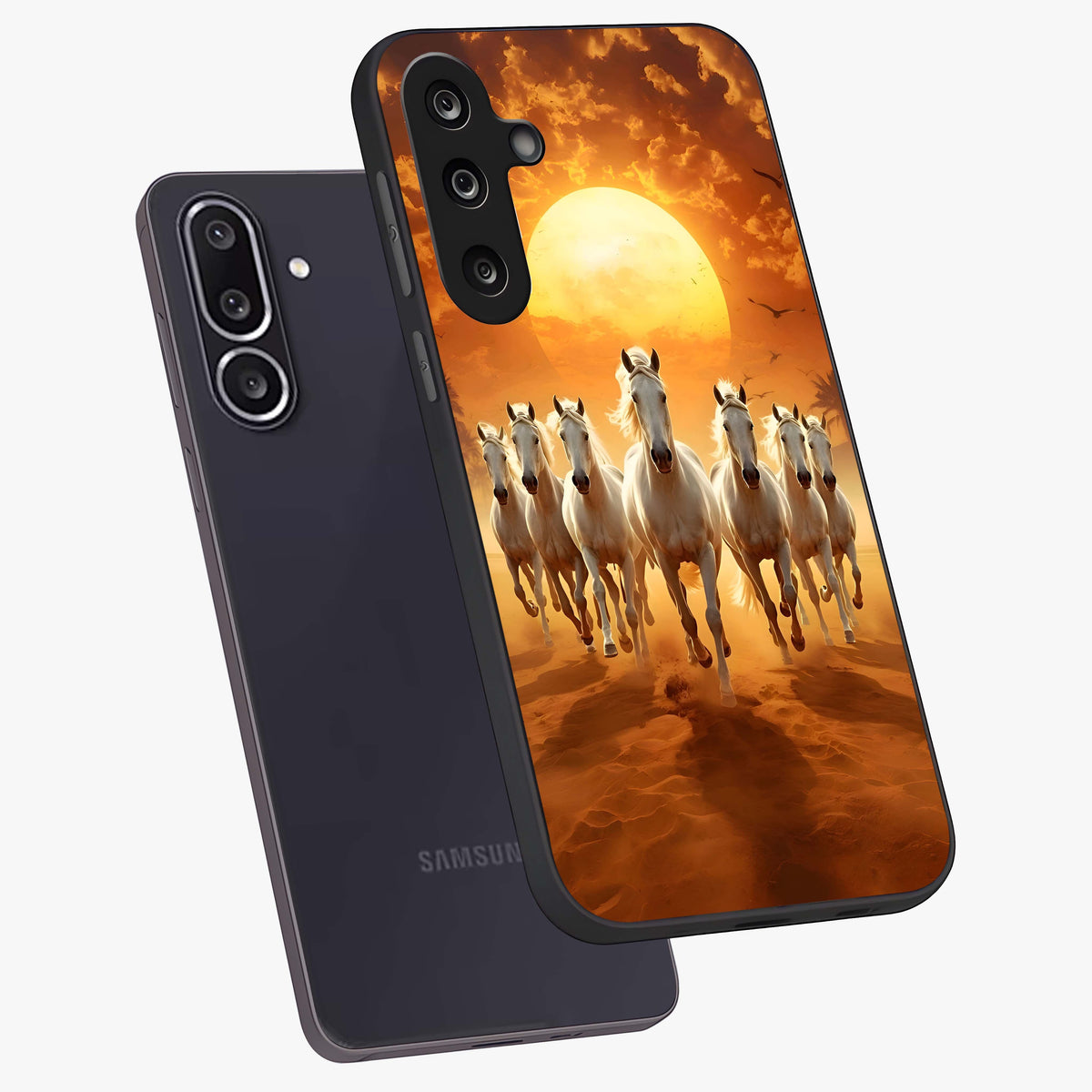 Wild Sunset Majesty Glass Case displayed in angled mockup highlighting vibrant sunset sky design with scenic aesthetic.