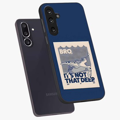 Worry Less Swim Glass Case displayed in angled mockup highlighting fun typography design with relaxed aesthetic style.