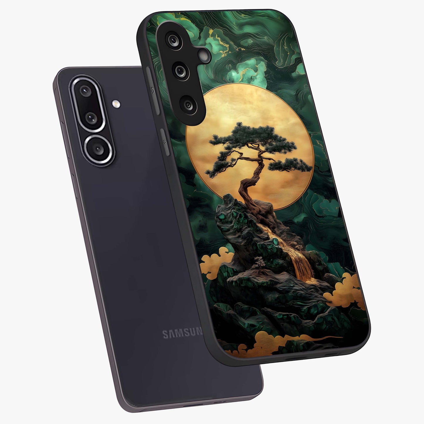 Zen Moon Rise Glass Case displayed in angled mockup highlighting peaceful lunar design with zen aesthetic style.