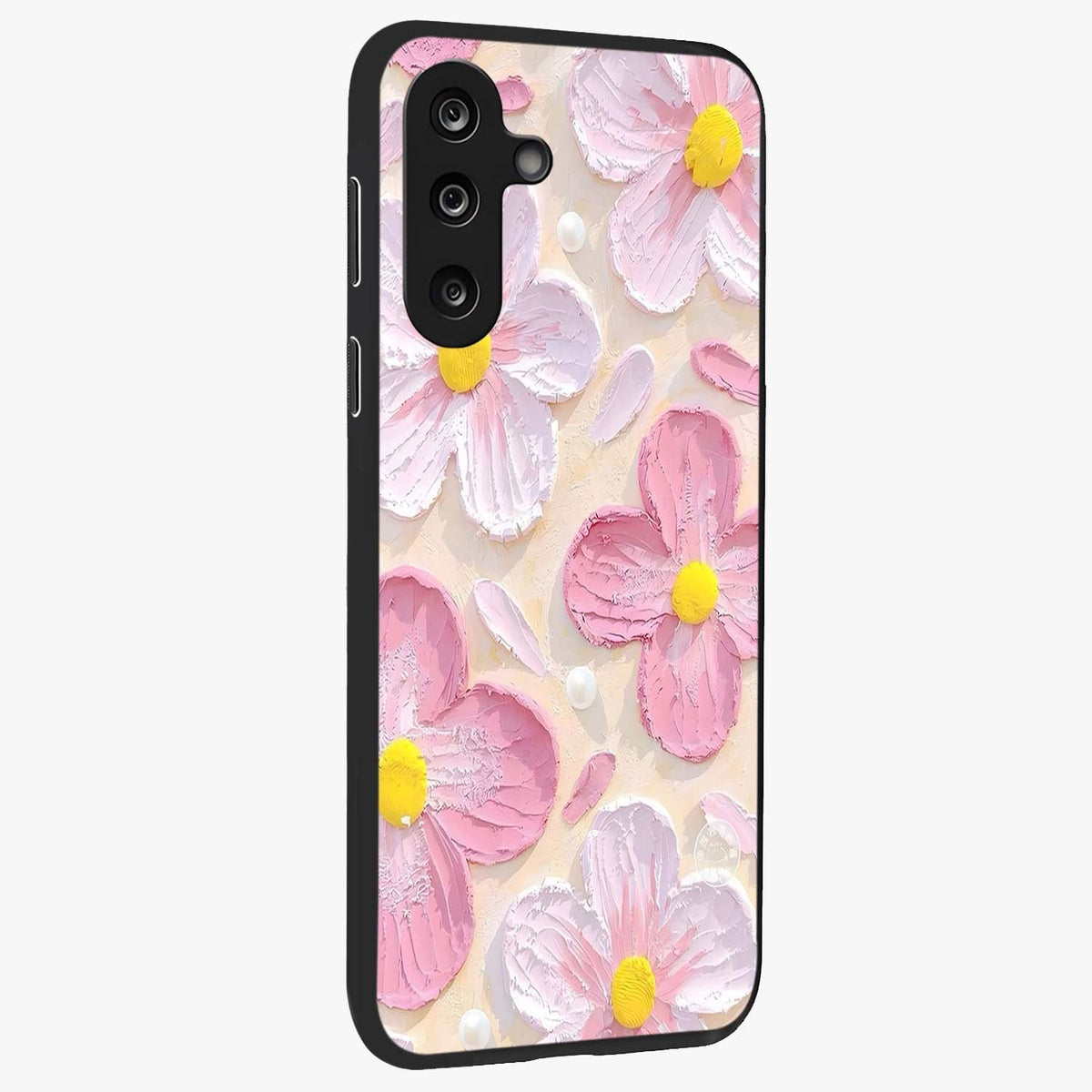 Blush Bloom Texture Glass Case upright view showcasing delicate blush floral texture with modern minimal style.