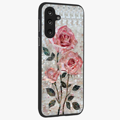 Blush Mosaic Bloom Glass Case upright view showcasing decorative floral mosaic artwork with stylish modern aesthetic.