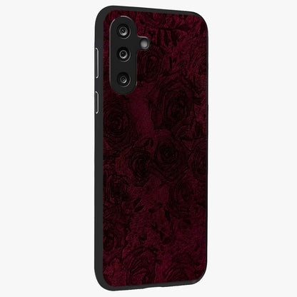 Crimson Fade Flow Glass Case upright view showcasing dynamic crimson flow artwork with stylish abstract theme.
