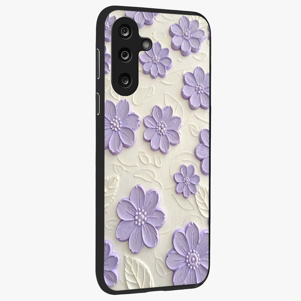 Floral Wall Art With Purple Flowers Glass Case upright view showcasing elegant purple flower artwork with decorative floral theme.
