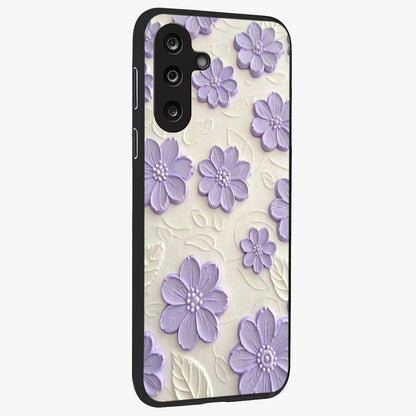 Floral Wall Art With Purple Flowers Glass Case upright view showcasing elegant purple flower artwork with decorative floral theme.